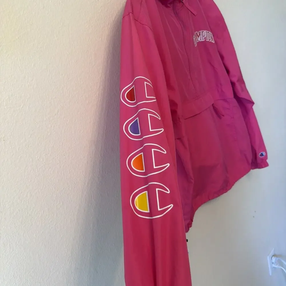 Champion Women's S Pink Packable Anorak Windbreaker Jacket J1015 Sleeve Logo - Picture 2 of 9